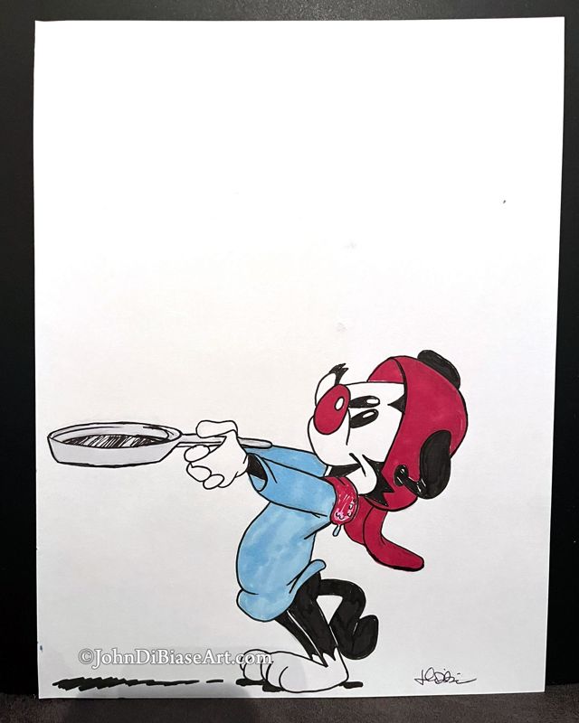 Wakko Warner Animaniacs "Frying Pan" ORIGINAL Marker Drawing 8.5 x 11 -- From the Sketchbook