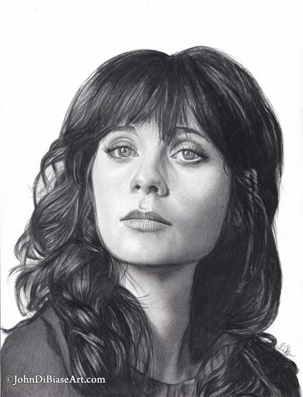 Zooey Deschanel Freehand Graphite Pencil Drawing Print (8.5 x 11)