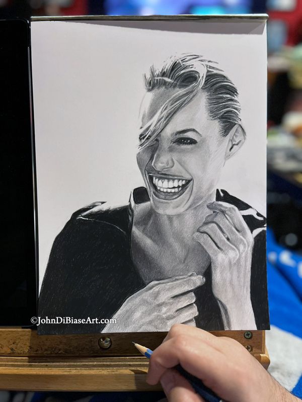 Angelina Jolie "Laughing" Original Portrait Drawing (NOT a print) 9 x 12