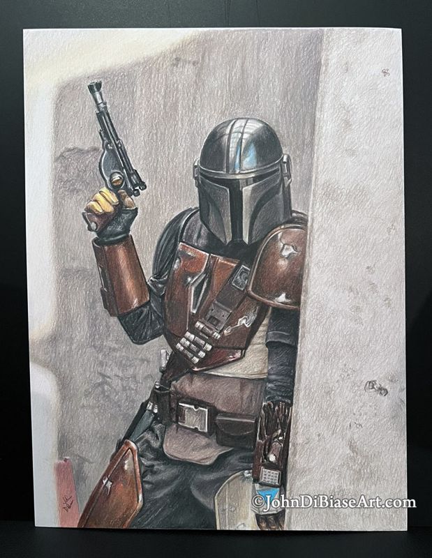 The Mandalorian Star Wars Original Freehand Colored Pencil Drawing (NOT a print) Pedro Pascal, Din Djarin - 12 x 9