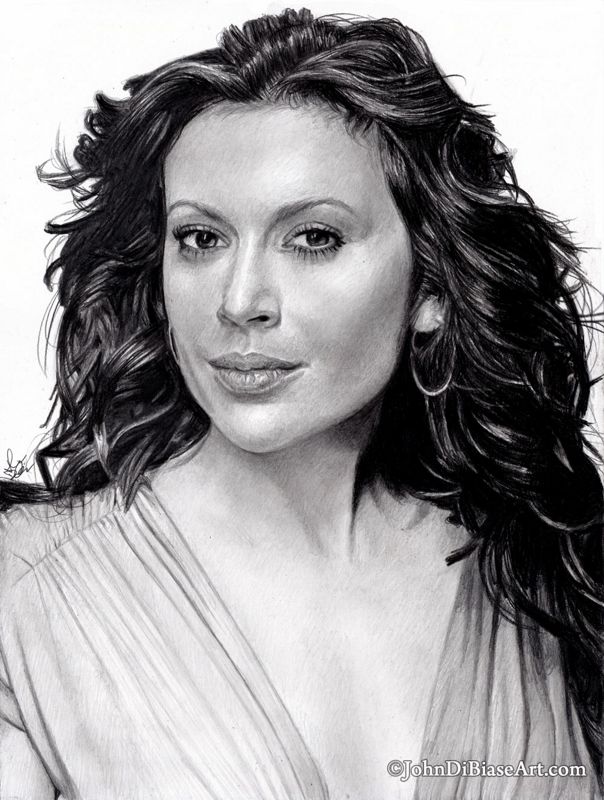 Alyssa Milano Original Portrait Drawing (NOT a print) 9 x 12