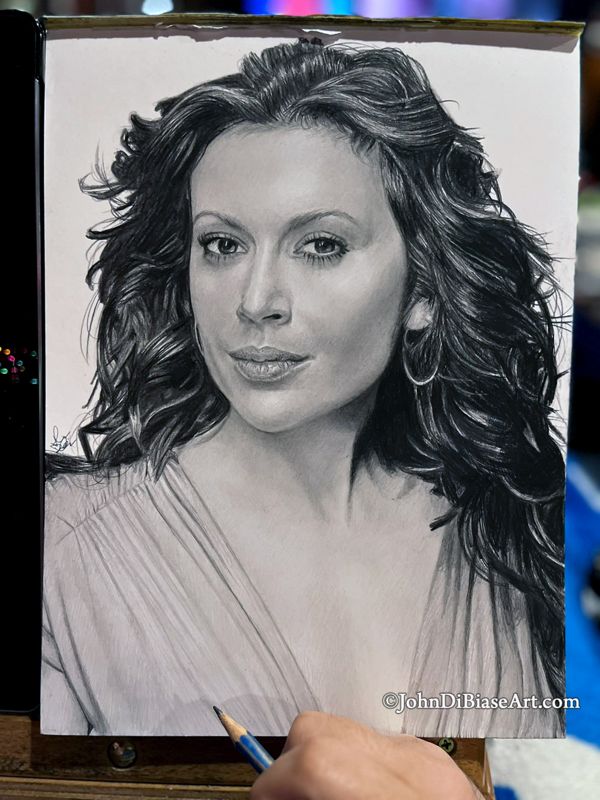 Alyssa Milano Original Portrait Drawing (NOT a print) 9 x 12
