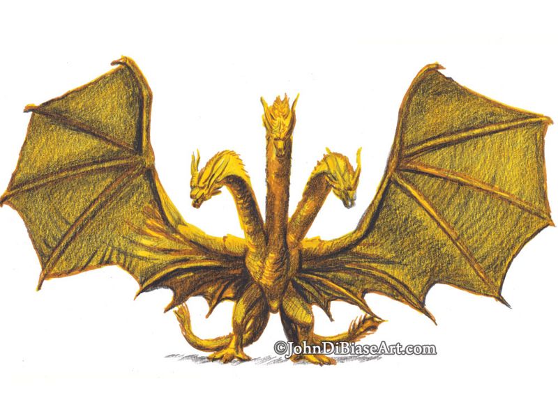 King Ghidorah 9x12 Marker and Colored Pencil Sketch