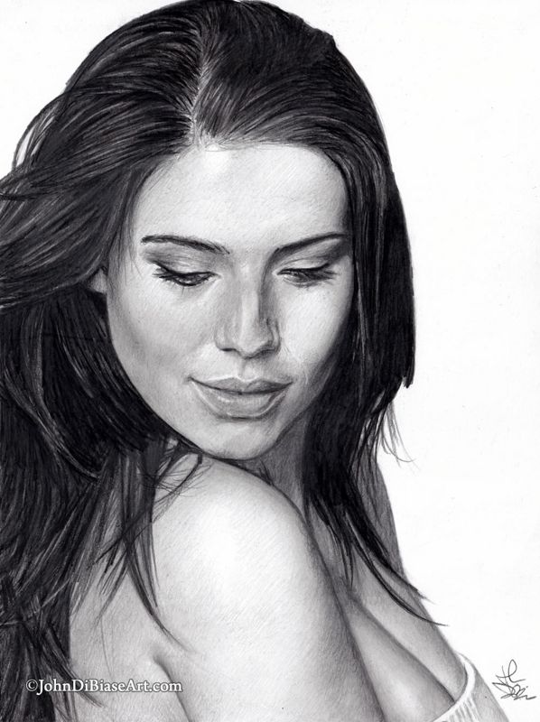 Simone De Kock (Looking Down) Graphite Pencil Drawing Print 8.5 x 11