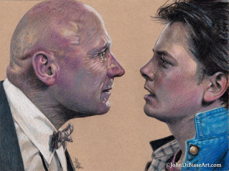 James Tolkan as Mr. Strickland and Michael J. Fox as Marty McFly in Back To The Future Drawing Print 11 x 8.5