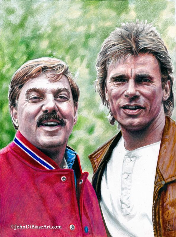 Richard Dean Anderson as "MacGyver" and Bruce McGill as Jack Dalton Full Color Drawing Print (8.5 x 11)