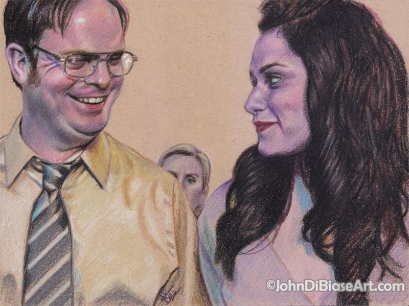 Isabel and Dwight Schrute from TV's "The Office" Colored Pencil Drawing Print (Rainn Wilson, Kelen Coleman)