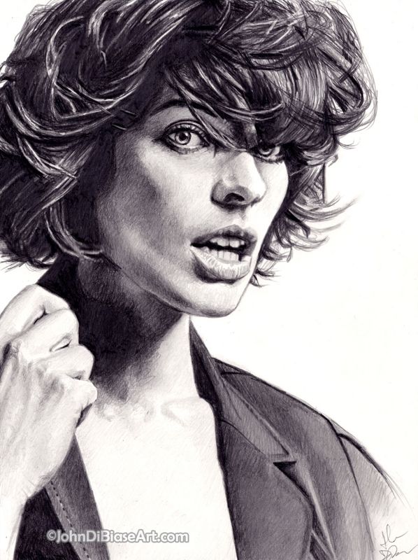 Milla Jovovich Black & White Drawing Print 8.5 x 11