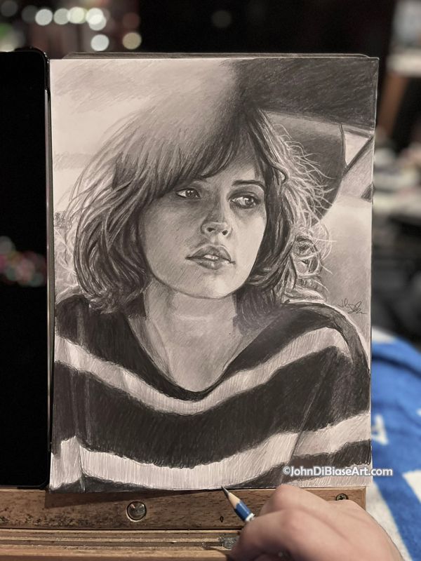 Felicity Jones Original Freehand Graphite Drawing (NOT a print) 9x12