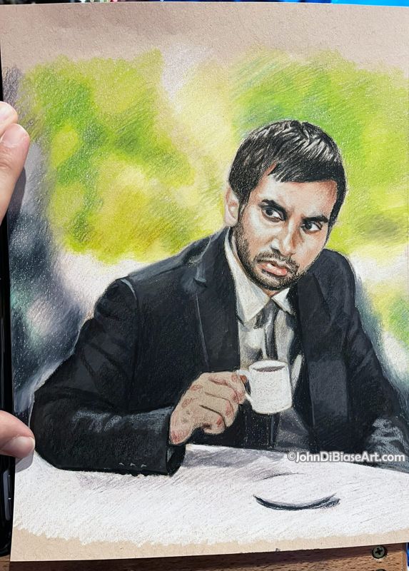 Original Colored Pencil Drawing of Aziz Ansari as Tom Haverford from Parks and Recreation 9x12