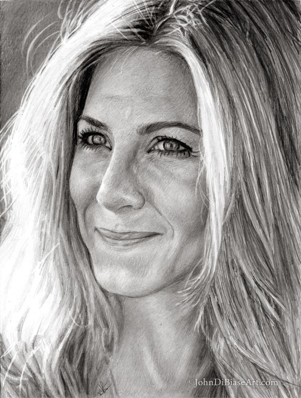 Jennifer Aniston (Close-Up) Original Portrait Drawing (NOT a print) 9 x 12