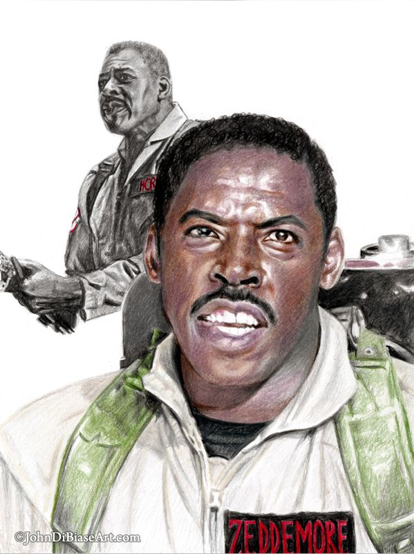 BUNDLE: Ghostbusters "Young & Old" Series Colored Pencil Drawing Prints - 6 total: Venkman, Spengler, Stantz, Zeddemore, Janine Melnitz, Dana Barrett