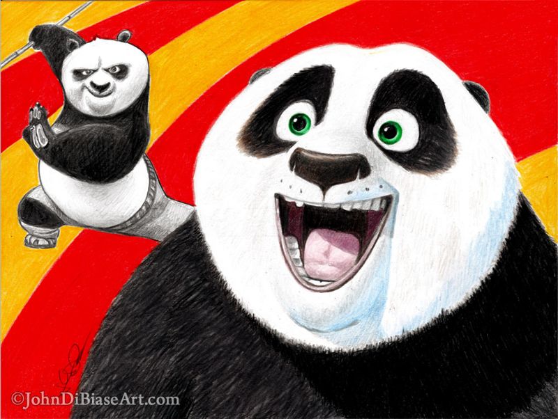 Po Kung Fu Panda Colored Pencil  Drawing Print 11 x 8.5