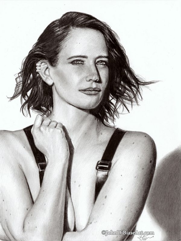 Eva Green "Suspenders" Original Graphite Drawing (NOT a print) 9 x 12