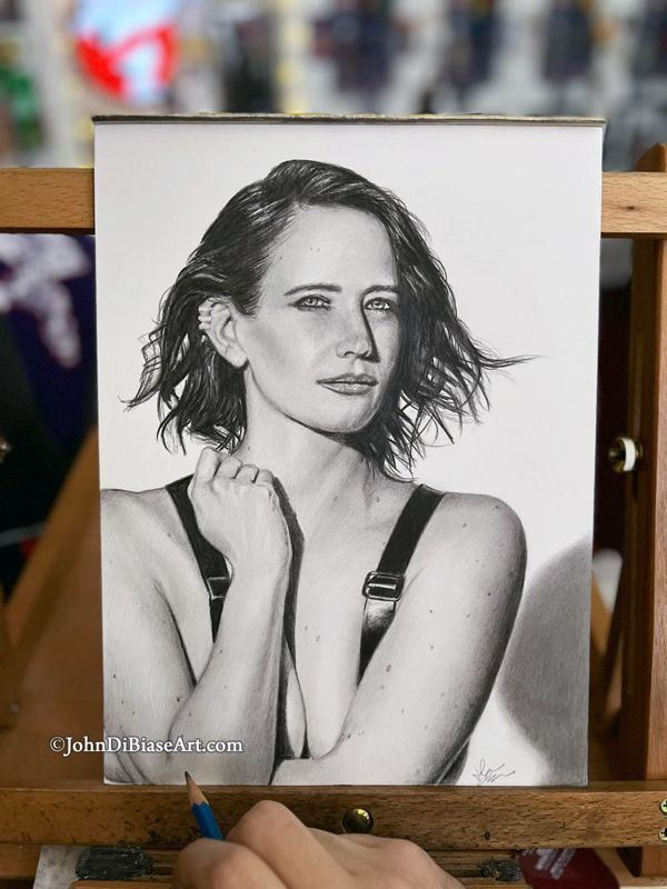 Eva Green "Suspenders" Original Graphite Drawing (NOT a print) 9 x 12