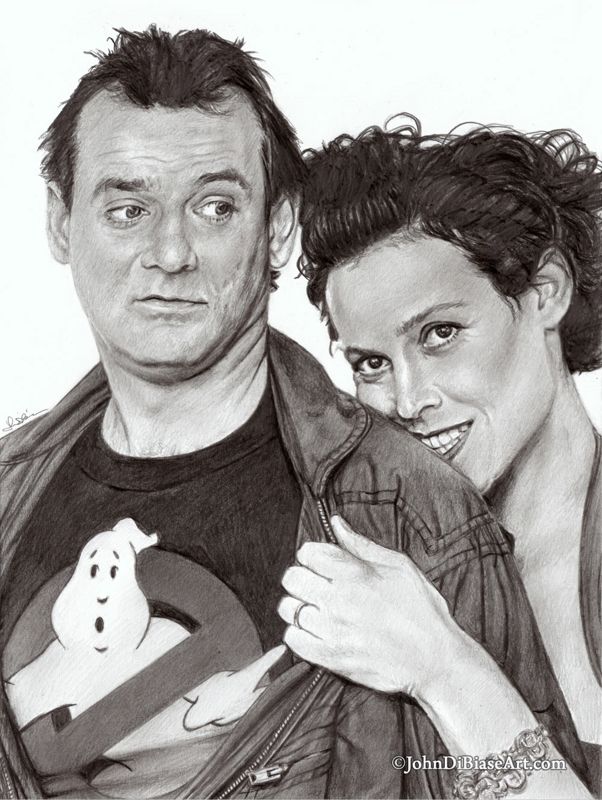 Bill Murray and Sigourney Weaver in Ghostbusters II Drawing Print 8.5 x 11