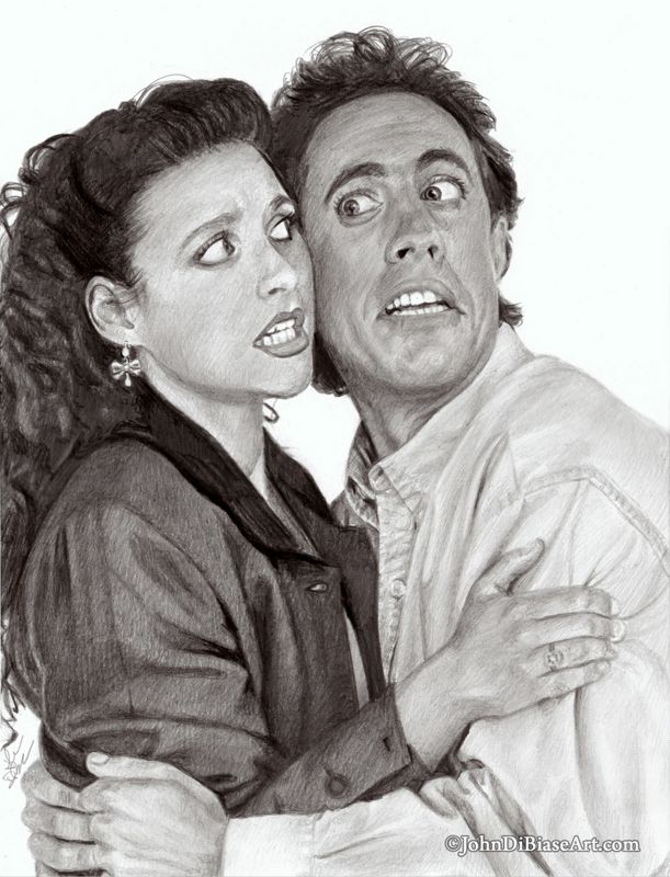 Elaine Benes (Julia Louis-Dreyfus) and Jerry Seinfeld Graphite Pencil Drawing (NOT a print) 9 x 12