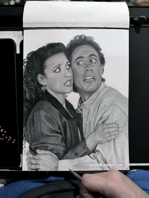 Elaine Benes (Julia Louis-Dreyfus) and Jerry Seinfeld Graphite Pencil Drawing (NOT a print) 9 x 12