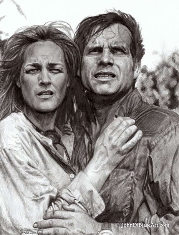 Helen Hunt and Bill Paxton from the movie TWISTER Graphite Pencil Drawing (NOT a print) 9 x 12