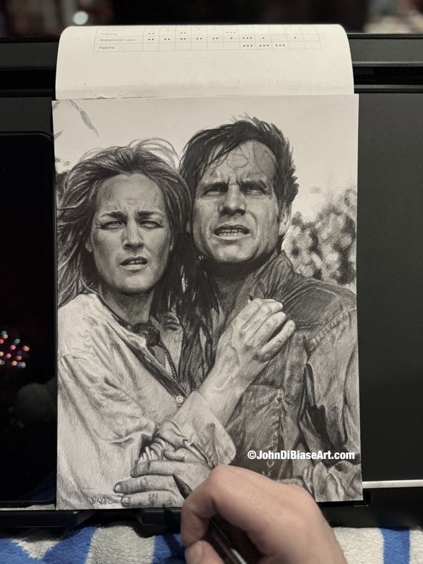 Helen Hunt and Bill Paxton from the movie TWISTER Graphite Pencil Drawing (NOT a print) 9 x 12