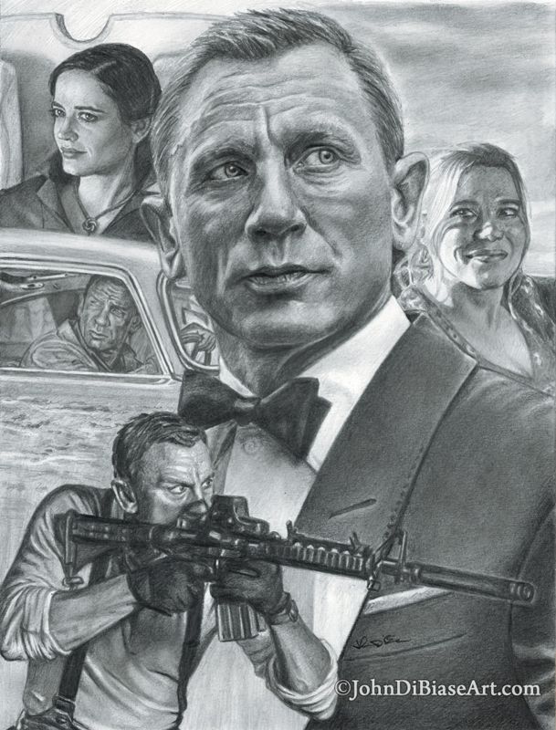 James Bond Daniel Craig "No Time To Die" Collage Original Drawing (NOT a print) 9x12