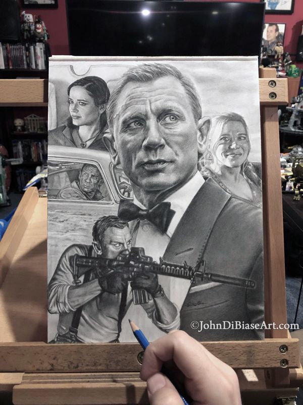 James Bond Daniel Craig "No Time To Die" Collage Original Drawing (NOT a print) 9x12