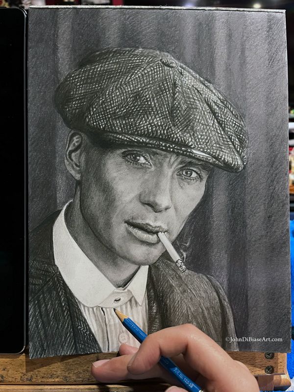 Cillian Murphy as Tommy Shelby in Peaky Blinders Pencil Drawing Original Drawing (NOT a print) 9" x 12"