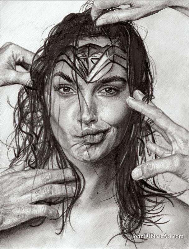 Gal Gadot (hair prep) Pencil Drawing Print (Wonder Woman / Justice League) 8.5 x 11