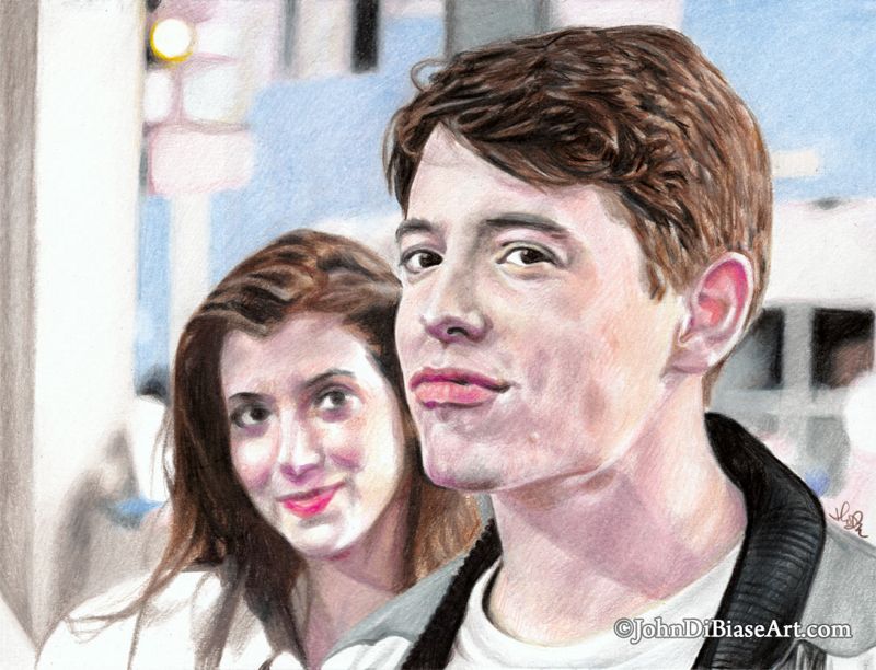 Ferris Bueller's Day Off ORIGINAL Pencil Drawing (Matthew Broderick, Mia Sara) 12 x 9