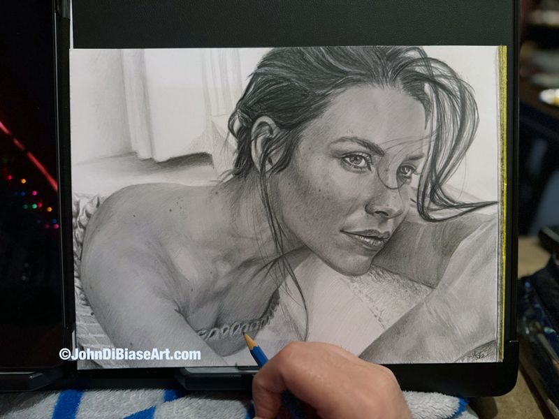 Evangeline Lilly (Window) Original Graphite Drawing  (NOT a print) 9x12