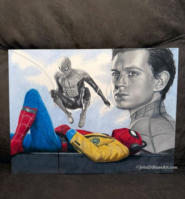 Actual Drawing of Tom Holland as Spider-Man in Spider-Man: Homecoming (NOT a Print) 9 x 12 inches