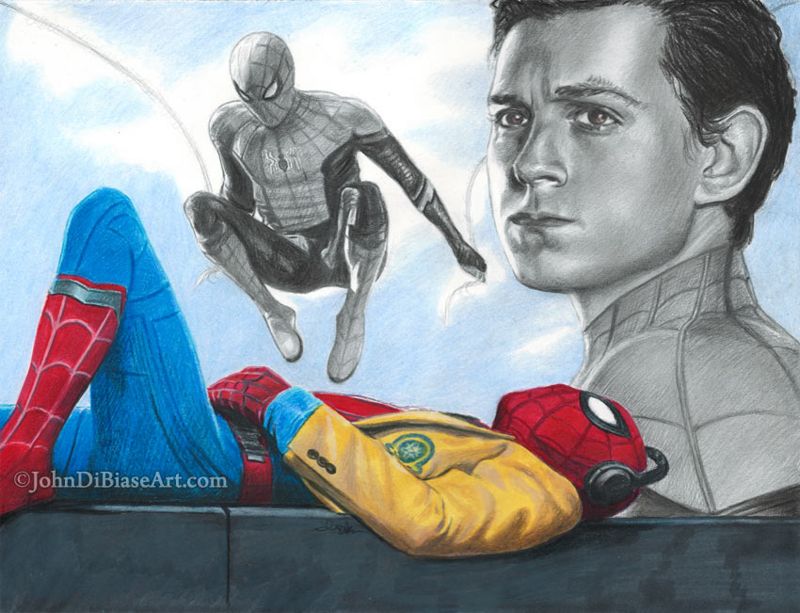 Actual Drawing of Tom Holland as Spider-Man in Spider-Man: Homecoming (NOT a Print) 9 x 12 inches