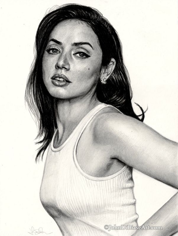 Ana De Armas "Tank Top" Original Graphite Pencil Drawing (NOT a print) 9 x 12