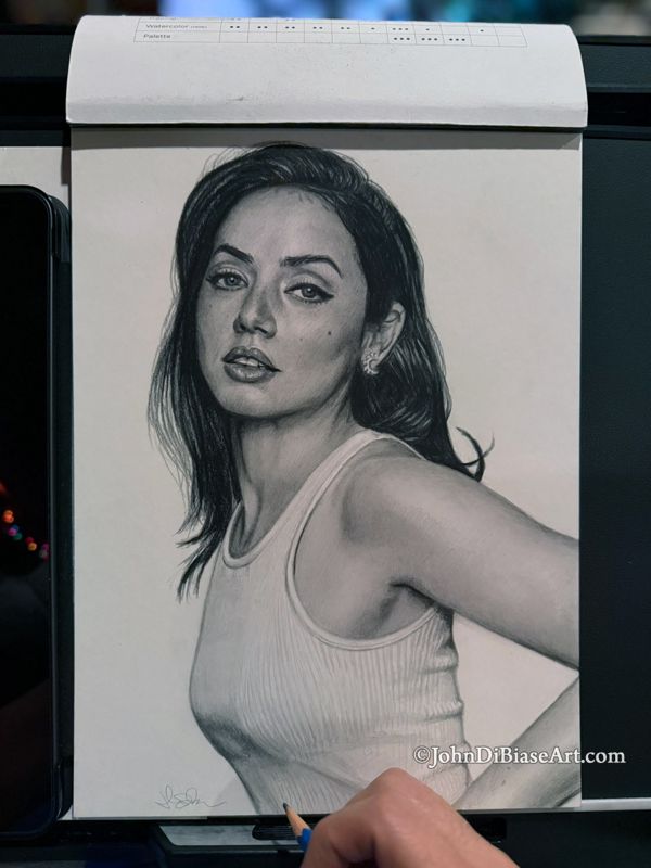 Ana De Armas "Tank Top" Original Graphite Pencil Drawing (NOT a print) 9 x 12