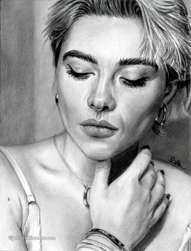 Florence Pugh Graphite Pencil Drawing Print 8.5 x 11