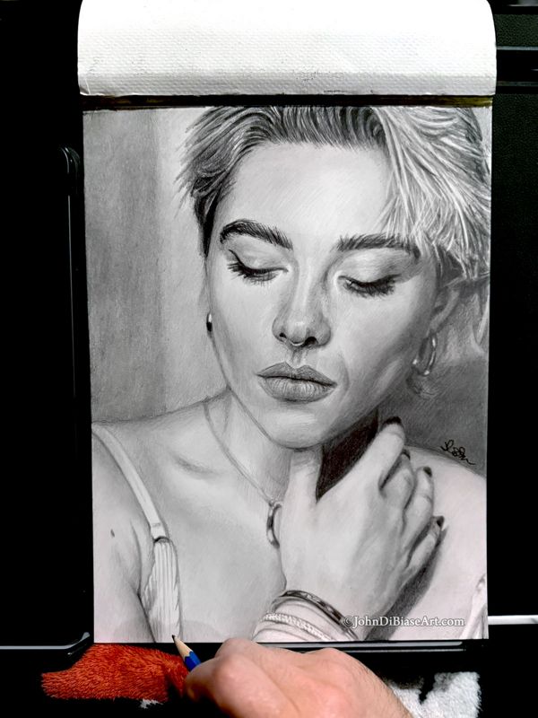 Florence Pugh Original Graphite Pencil Drawing (NOT a print) 9 x 12