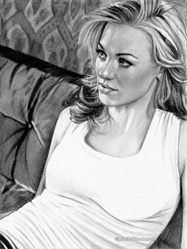 Yvonne Strahovski "Lounging" Drawing Print (The Handmaid's Tale / The Tomorrow War / Chuck)