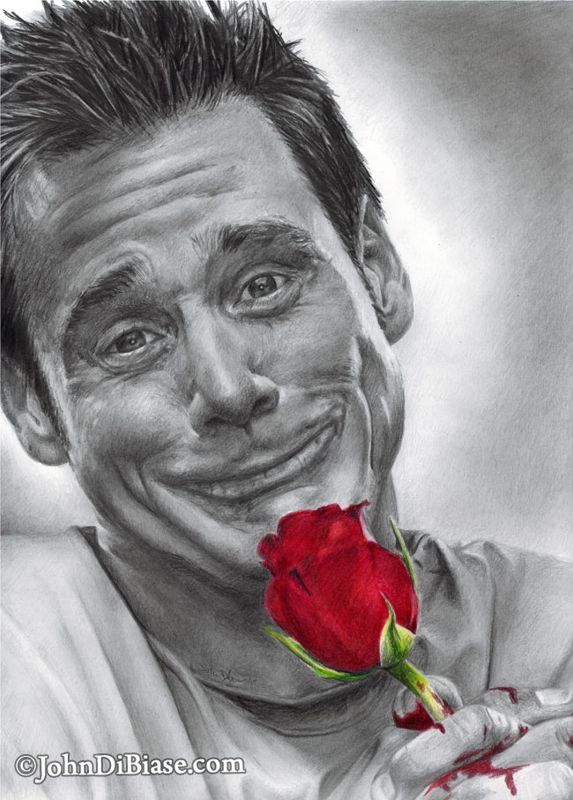 Jim Carrey (Holding a Rose) Original Drawing (Not a Print) 9" x 12"