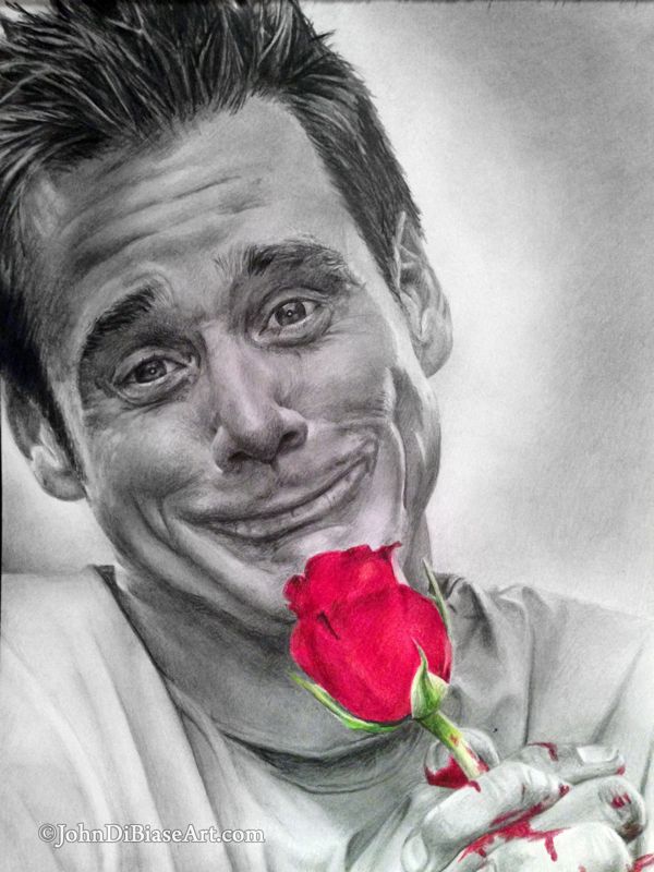Jim Carrey (Holding a Rose) Original Drawing (Not a Print) 9" x 12"