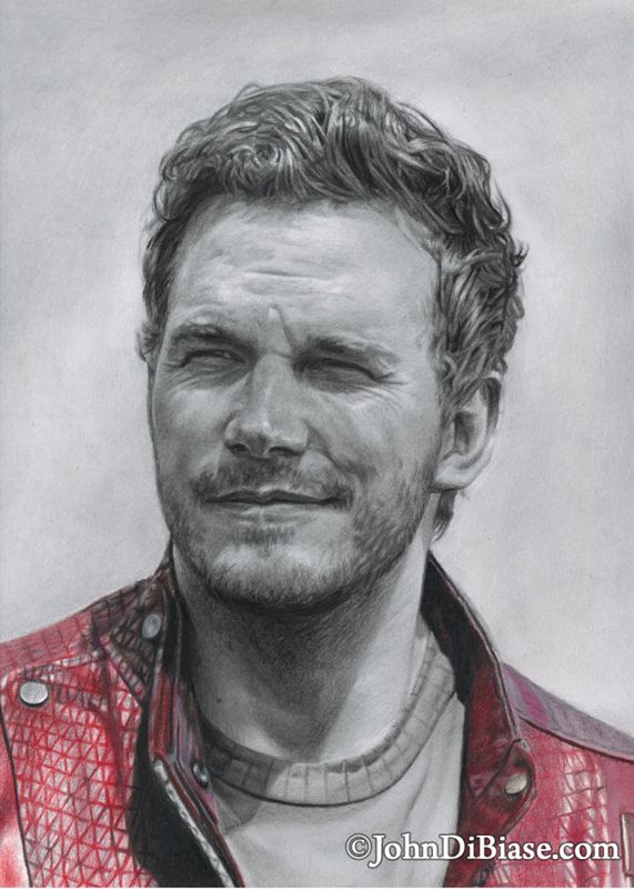 Chris Pratt as Star Lord/Peter Quill in Guardians of the Galaxy Graphite and Colored Pencil Drawing (NOT a print) 9" x 12"