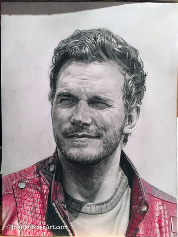 Chris Pratt as Star Lord/Peter Quill in Guardians of the Galaxy Graphite and Colored Pencil Drawing (NOT a print) 9" x 12"
