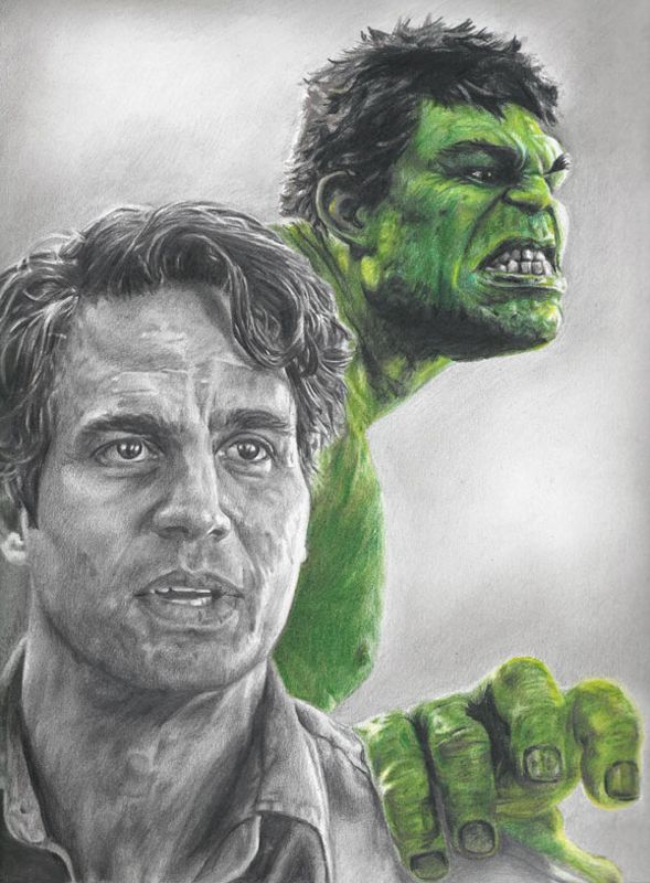 Hulk / Bruce Banner (Mark Ruffalo) from Avengers Original Graphite and Colored Pencil Drawing (NOT a print) 9" x 12"