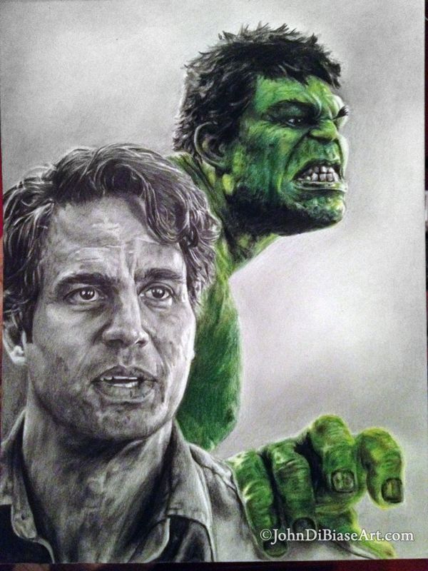 Hulk / Bruce Banner (Mark Ruffalo) from Avengers Original Graphite and Colored Pencil Drawing (NOT a print) 9" x 12"