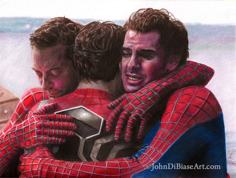 Peter Parker Hug from Spider-Man: No Way Home Colored Pencil (NOT a Print) 12 x 9 inches