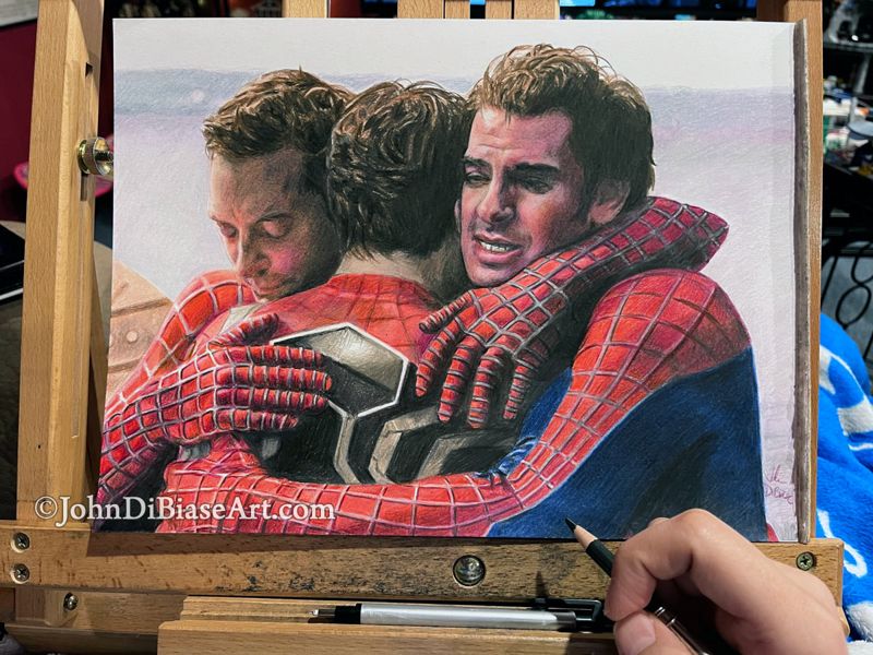 Peter Parker Hug from Spider-Man: No Way Home Colored Pencil (NOT a Print) 12 x 9 inches