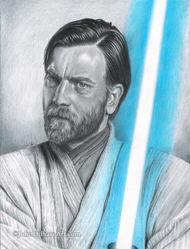 Ewan McGregor as Obi-Wan Kenobi in Star Wars: Revenge of the Sith Original Graphite and Colored Pencil Drawing (NOT a print) 9" x 12"