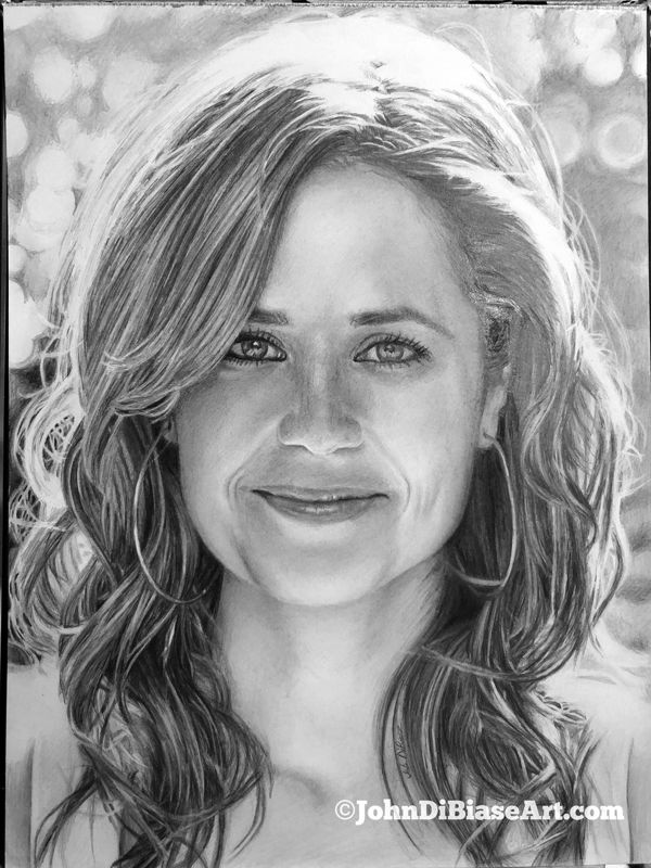 Jenna Fischer (Pam Beesly from "The Office") Original Graphite Pencil Drawing (NOT a print) 9" x 12"