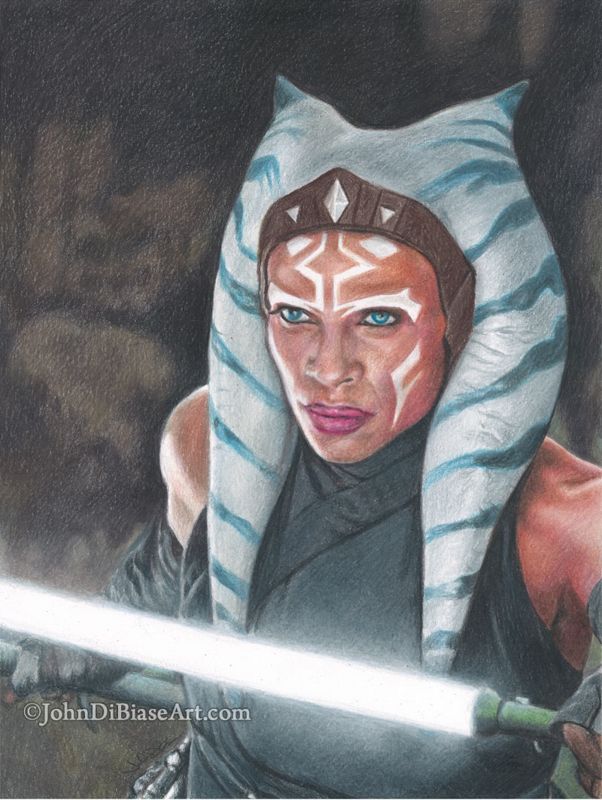 Ahsoka Tano (Rosario Dawson) Mandalorian ORIGINAL Colored Pencil Drawing 9 x 12