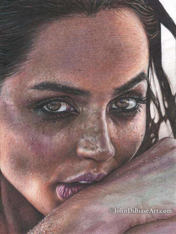 Ana De Armas "Beach Close-Up" Original Colored Pencil Drawing (NOT a print) - 9" x 12"