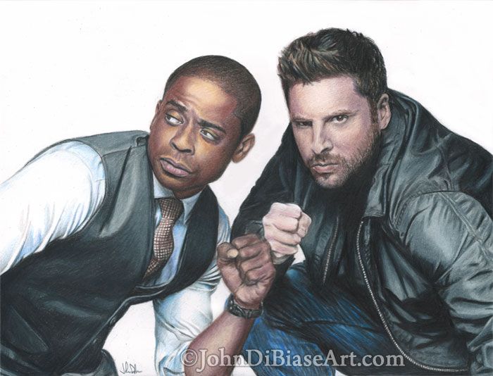 James Roday as Shawn Spencer and Dule Hill as Burton Guster from TV's Psych Original Colored Pencil Drawing (NOT a print) 12"x 9"